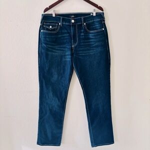 True Religion Ricky Flap Relaxed Straight Dark Blue Denim Jeans Size 34 Men’s